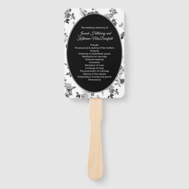 Éventail Ventilateur du programme de mariage floral noir et (Devant)