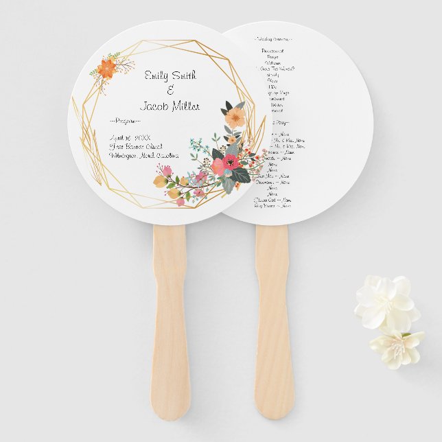 Éventail Ventilateur du programme de mariage Gold Frame (Devant et derrière)