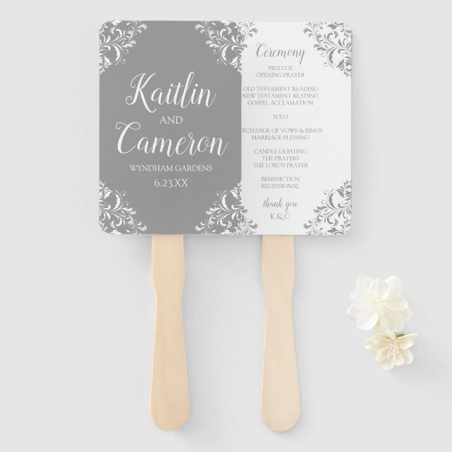 Éventail Ventilateur du programme de mariage | Nadine (Gris (Devant et derrière)