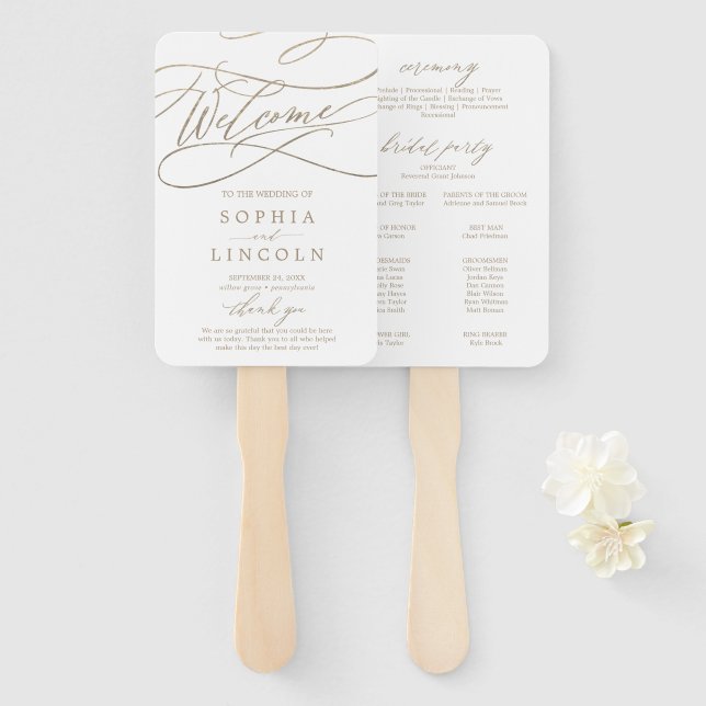 Éventail Ventilateur du programme de mariage romantique de  (Devant et derrière)