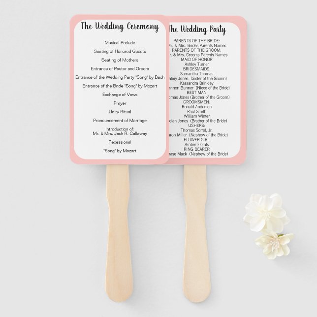 Éventail Ventilateur du programme de mariage Toute couleur  (Devant et derrière)