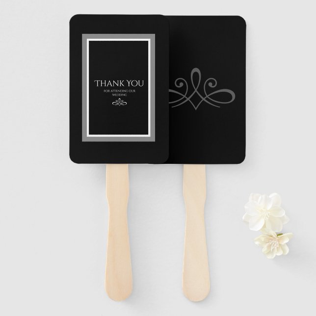 Éventail Ventilateur main noir et blanc (Devant et derrière)