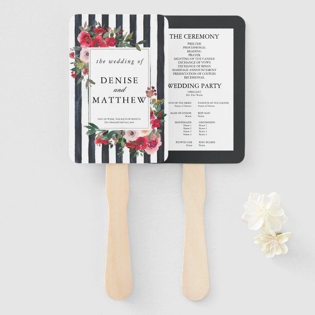 Éventail Ventilateur Mariage noir caviar (Devant et derrière)