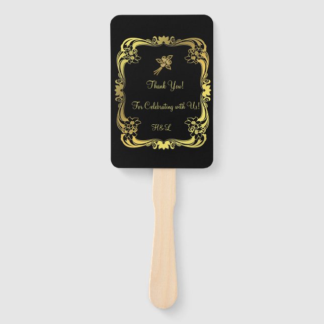 Éventail Ventilateurs à main noir et or (Devant)