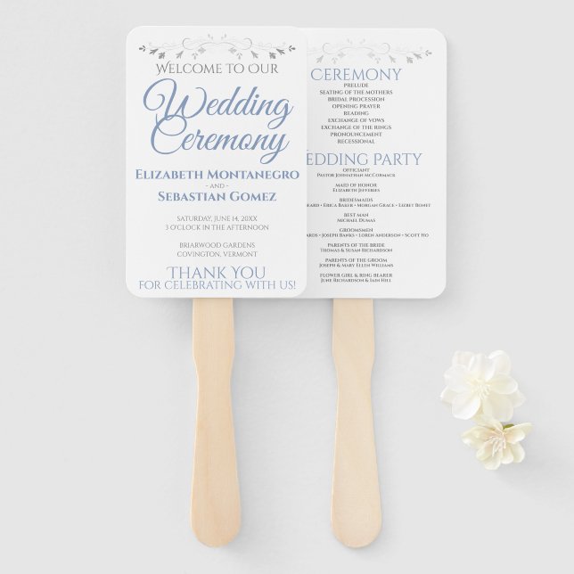 Éventail Ventilateurs de mariage élégants bleu et gris avec (Devant et derrière)