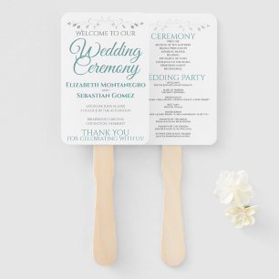 Éventail Ventilateurs de mariage turquoises et gris avec pr