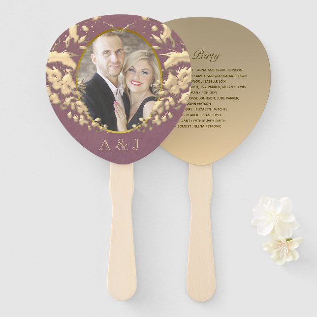 Éventail Ventilateurs du programme de mariage avec photo (Devant et derrière)