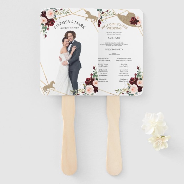 Éventail Ventilateurs du programme de mariage équestre avec (Devant et derrière)