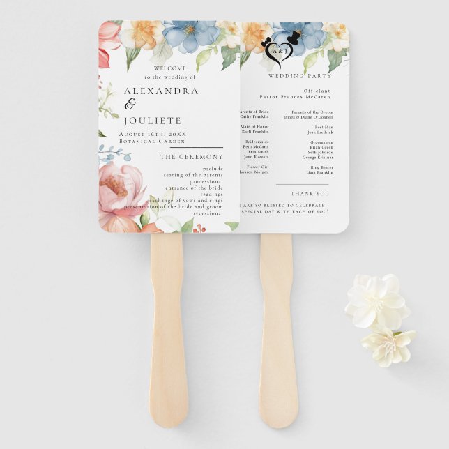 Éventail Ventilateurs du programme de mariage moderne avec  (Devant et derrière)