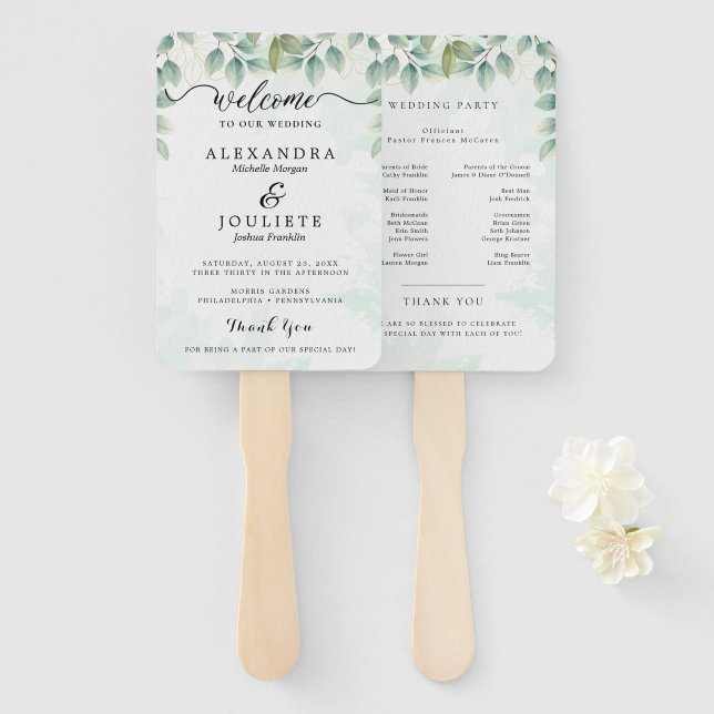 Éventail Ventilateurs du programme de mariage moderne avec  (Devant et derrière)