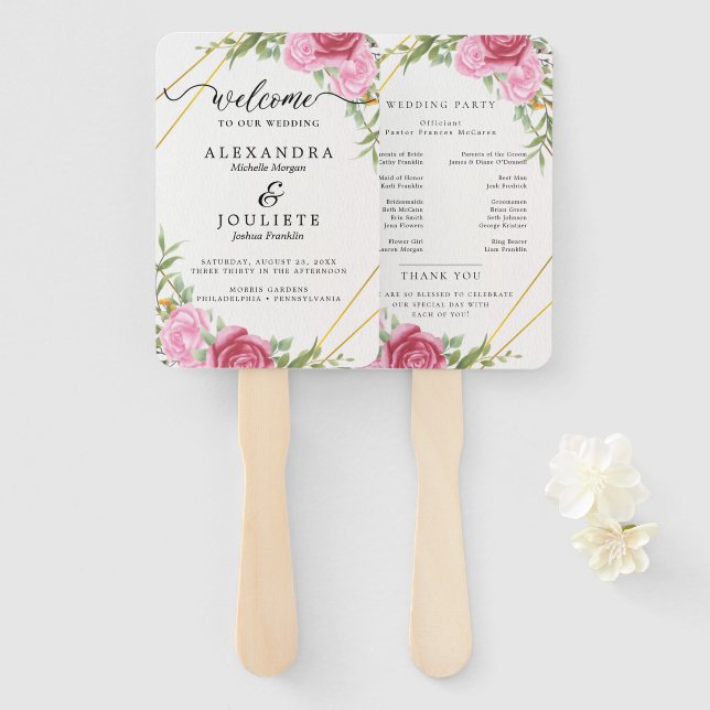 Éventail Ventilateurs du programme de mariage moderne avec  (Devant et derrière)