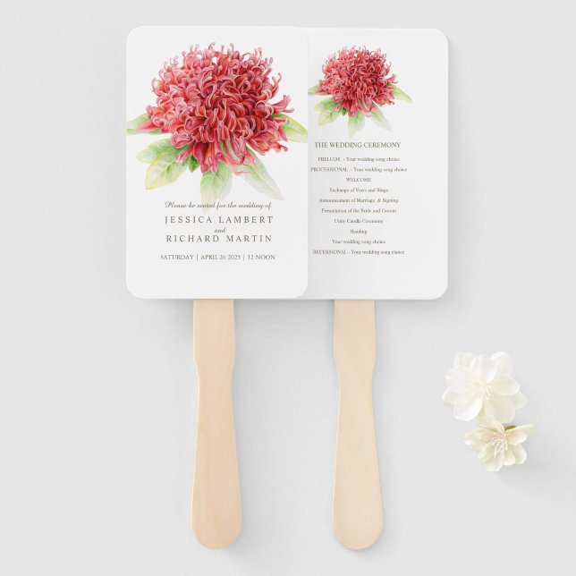 Éventail Ventilateurs du programme de mariage Red waratah (Devant et derrière)
