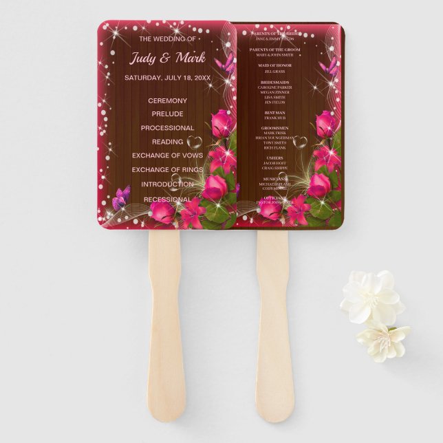 Éventail Ventilateurs du programme de papillons floraux ros (Devant et derrière)