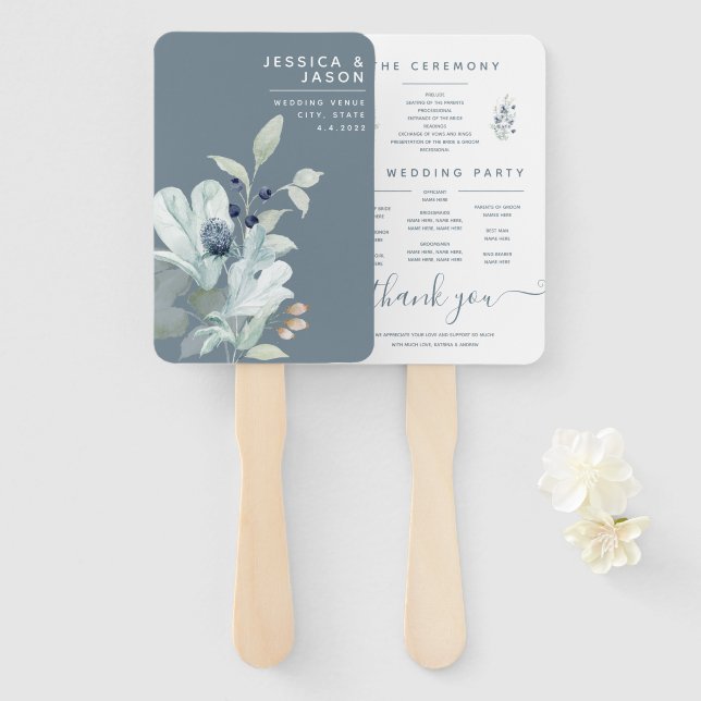 Éventail Ventilateurs du programme Floral Dusty Blue Waterc (Devant et derrière)