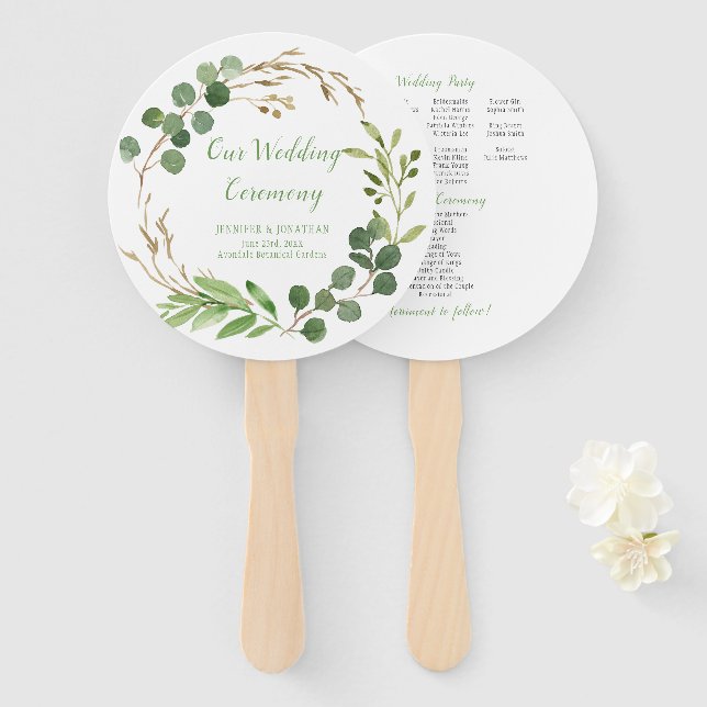 Éventail Ventilateurs du Rêve Botanique Eucalyptus Feuille  (Devant et derrière)