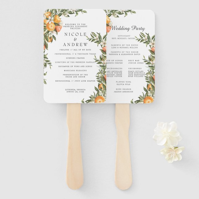 Éventail Verger de Citrus Élégant | Programme de Mariage Év (Devant et derrière)