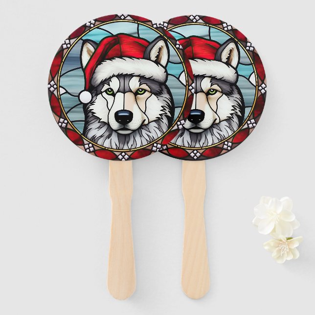 Éventail Verre de Noël teinté Husky de Sibérie (Devant et derrière)