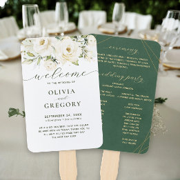 Éventail Vert Elégante aquarelle blanche florale