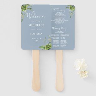 Éventail Vert Floral Élégant Dusty Blue Wedding Programme