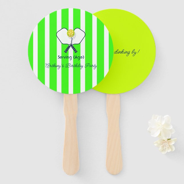 Éventail Vert Néon et Jaune Optique Anniversaire Pickleball (Devant et derrière)