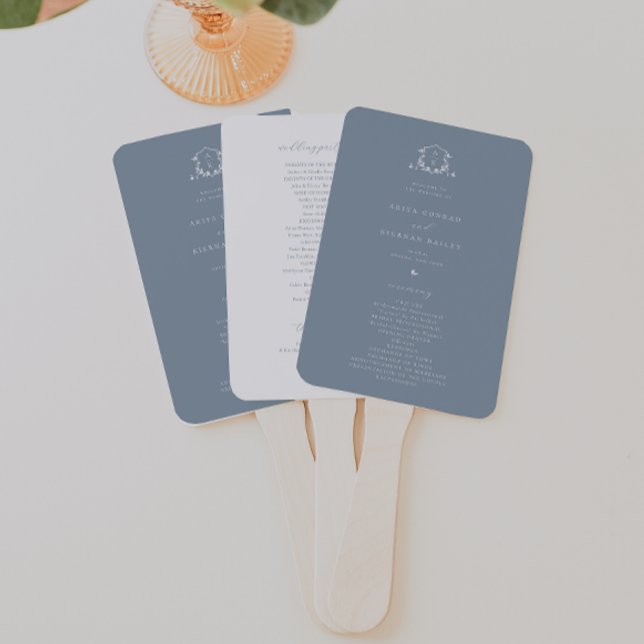 Éventail Vins intemporels Monogram Crest Dusty Blue Program (Créateur téléchargé)