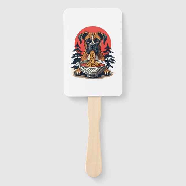 Éventail Vintage Boxer Dog Eating Ramen Japanese Sunset Ill (Devant)
