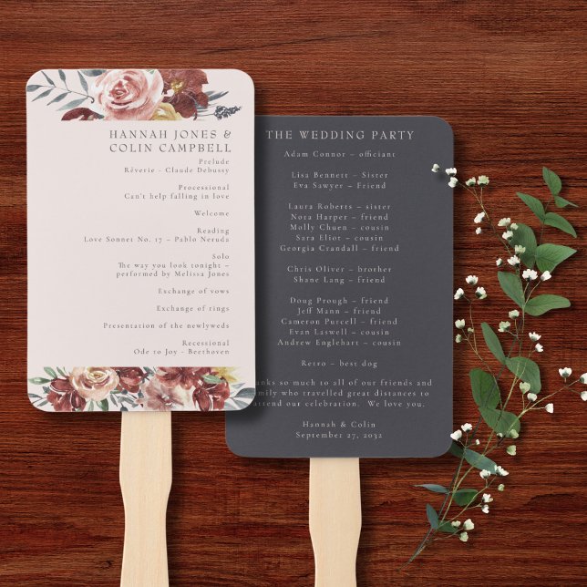 Éventail Vintage Marsala Blush Pewer Floral Programme (Créateur téléchargé)