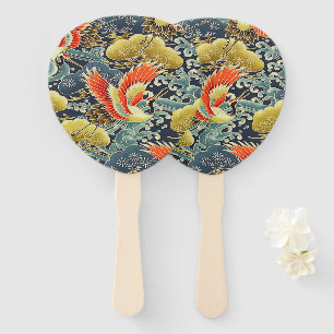 Éventail Vintage or bleu japonais Kimono fleurs florales