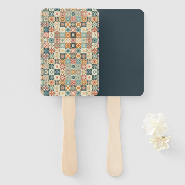 Éventail Vintage, patchwork, paré (Devant et derrière)