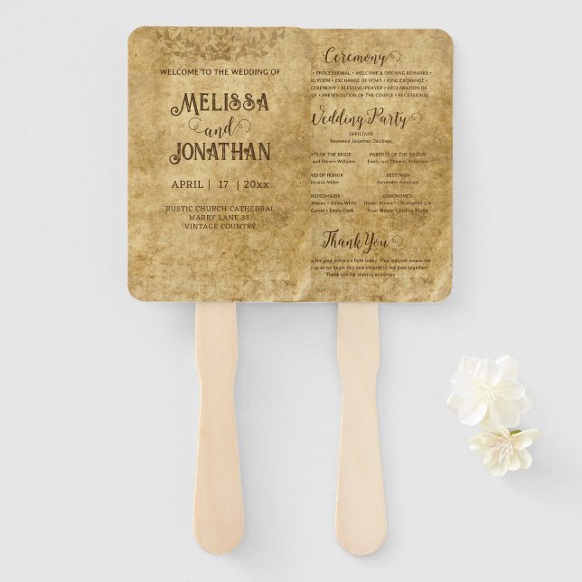 Éventail Vintage roux mariage  Programme de mariées (Devant et derrière)