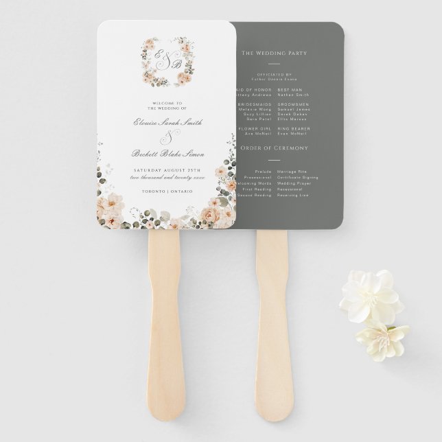 Éventail Vintage Sage Green Floral Wedding Programme (Devant et derrière)