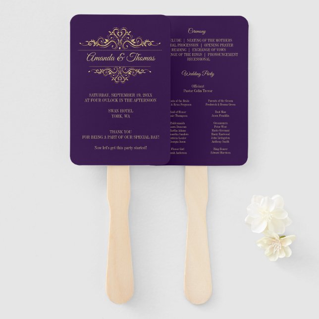 Éventail Violet cadre élégant Programme de mariage élégant (Devant et derrière)