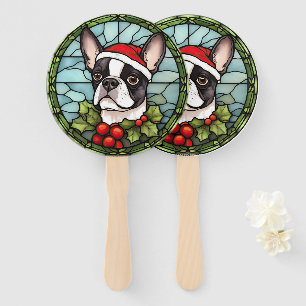 Éventail Vitrail de Noël Boston Terrier