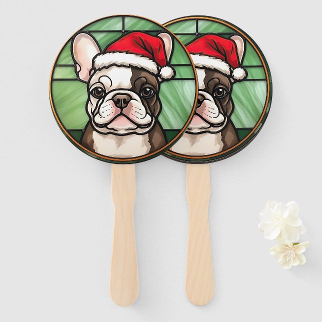Éventail Vitrail de Noël Bouledogue Français (Devant et derrière)