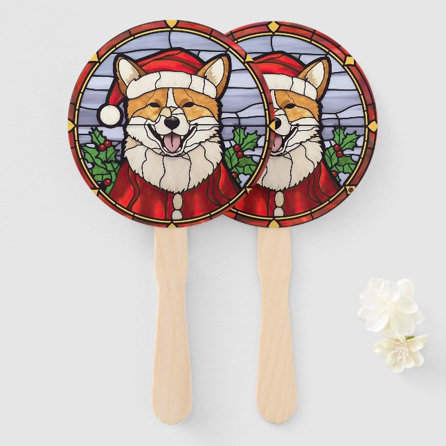 Éventail Vitrail de Noël Shiba Inu (Devant et derrière)