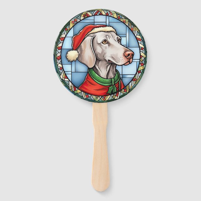 Éventail Vitrail de Noël Weimaraner (Devant)