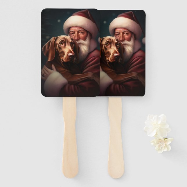 Éventail Vizsla avec Noël Festif du Père Noël (Devant et derrière)
