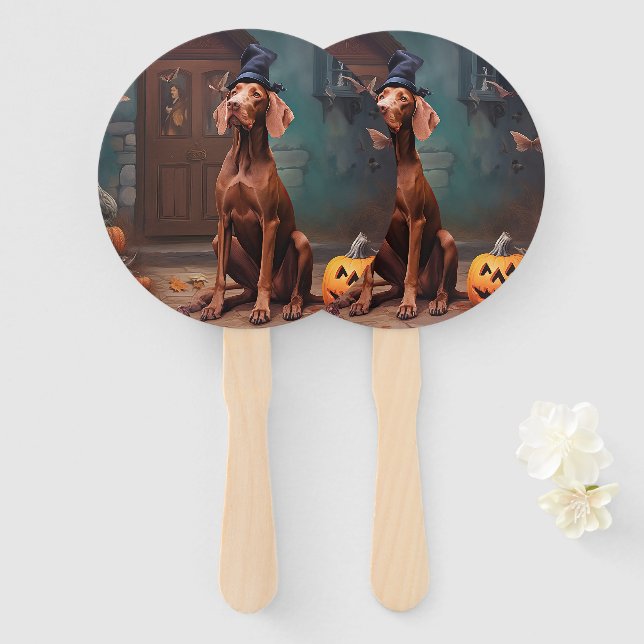 Éventail Vizsla Potirons Halloween Effrayant (Devant et derrière)