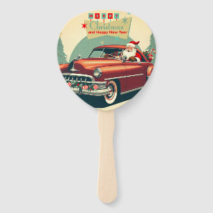 Éventail Voiture rouge vintage & Père Noël