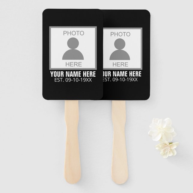 Éventail Votre photo ici Nom et âge (Devant et derrière)