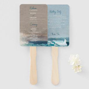 Éventail Watercolor Beach Ocean Waves Wedding Programme