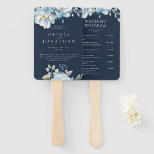 Éventail Watercolor Blue Winter Floral Wedding Programmes