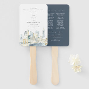 Éventail Watercolor New York City Skyline Wedding Programme