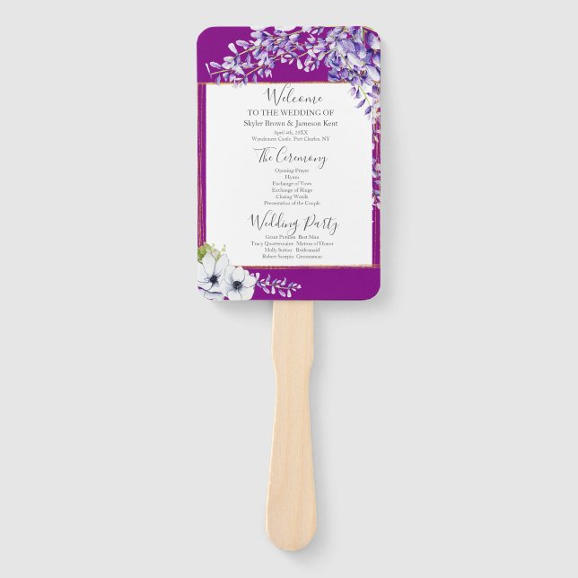 Éventail Watercolor Wisteria Wedding Programme (Devant)