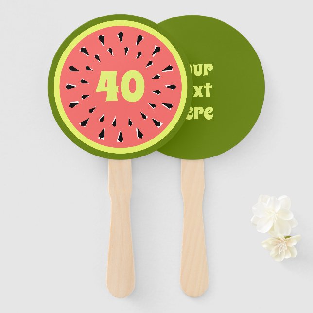 Éventail Watermelon Rose Age 40 Texte (Devant et derrière)