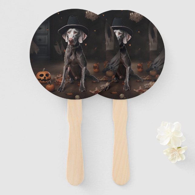 Éventail Weimaraner Citrouilles Halloween Épouvantable (Devant et derrière)