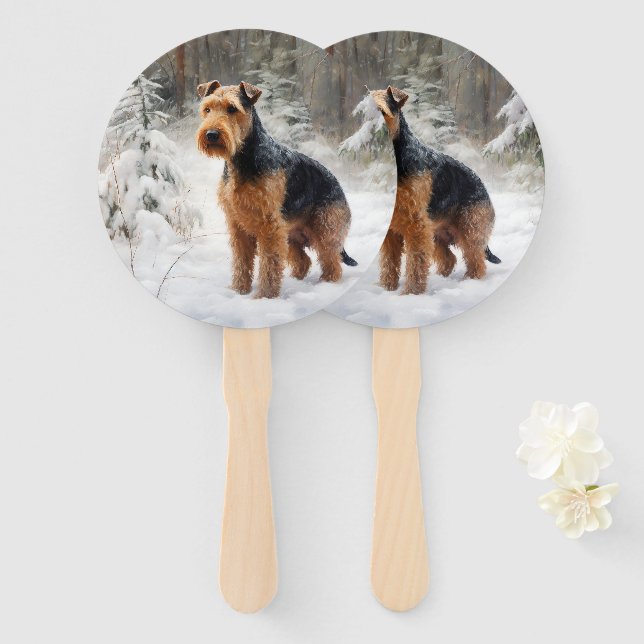 Éventail Welsh Terrier Qu'il neige Noël (Devant et derrière)