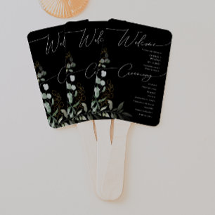 Éventail Whimsical Greenery Black and Gold Wedding Program