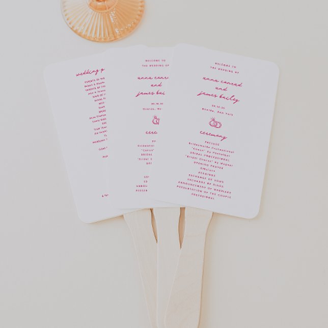 Éventail Whimsical Pink Doodle Wedding Programme (Créateur téléchargé)