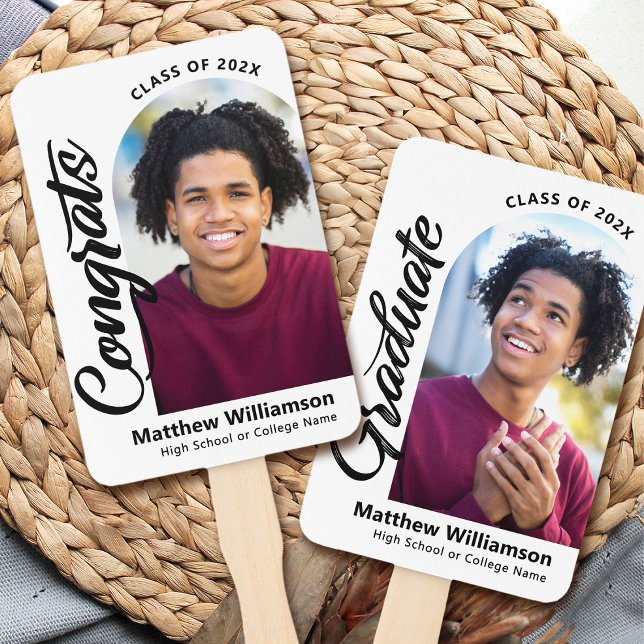 Éventail White Congrats Grad 2 Photo Arche Bold noir Script (Créateur téléchargé)